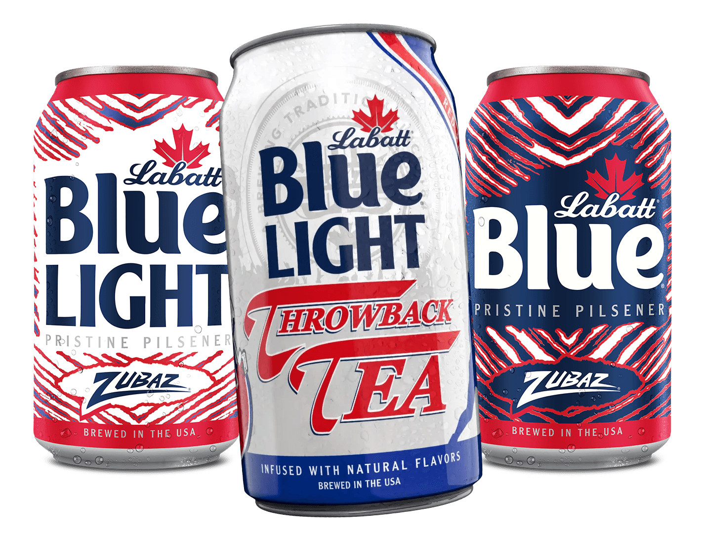 Labatt Blue Light Throwback Tea Can & Zubaz Cans